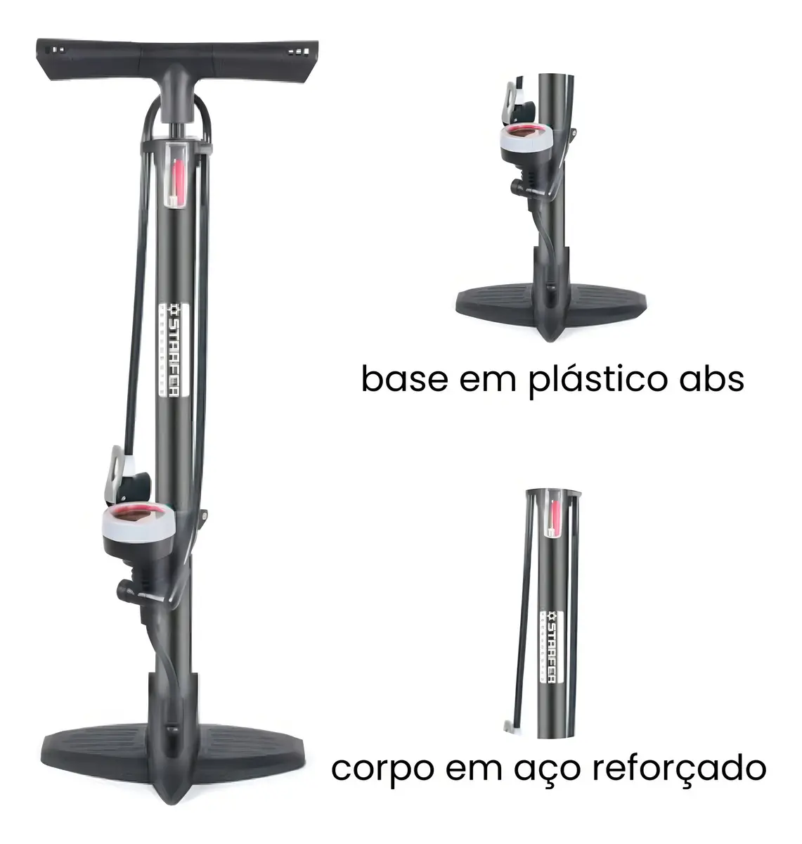 Bomba de Ar Manual Starfer 160psi Bicicleta / Bike com Manômetro