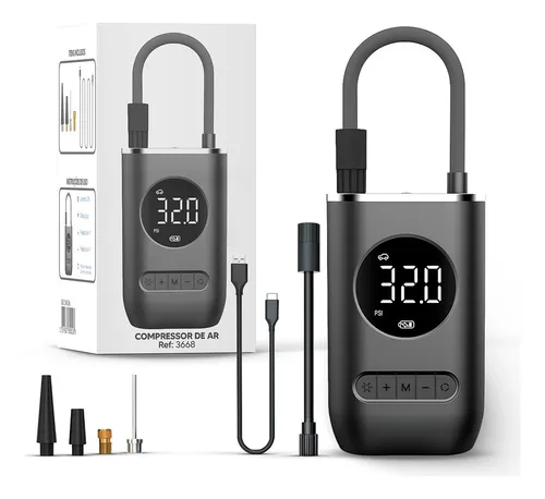 Mini Compressor Digital Portátil Para Pneus Bicicleta Com Calibrador