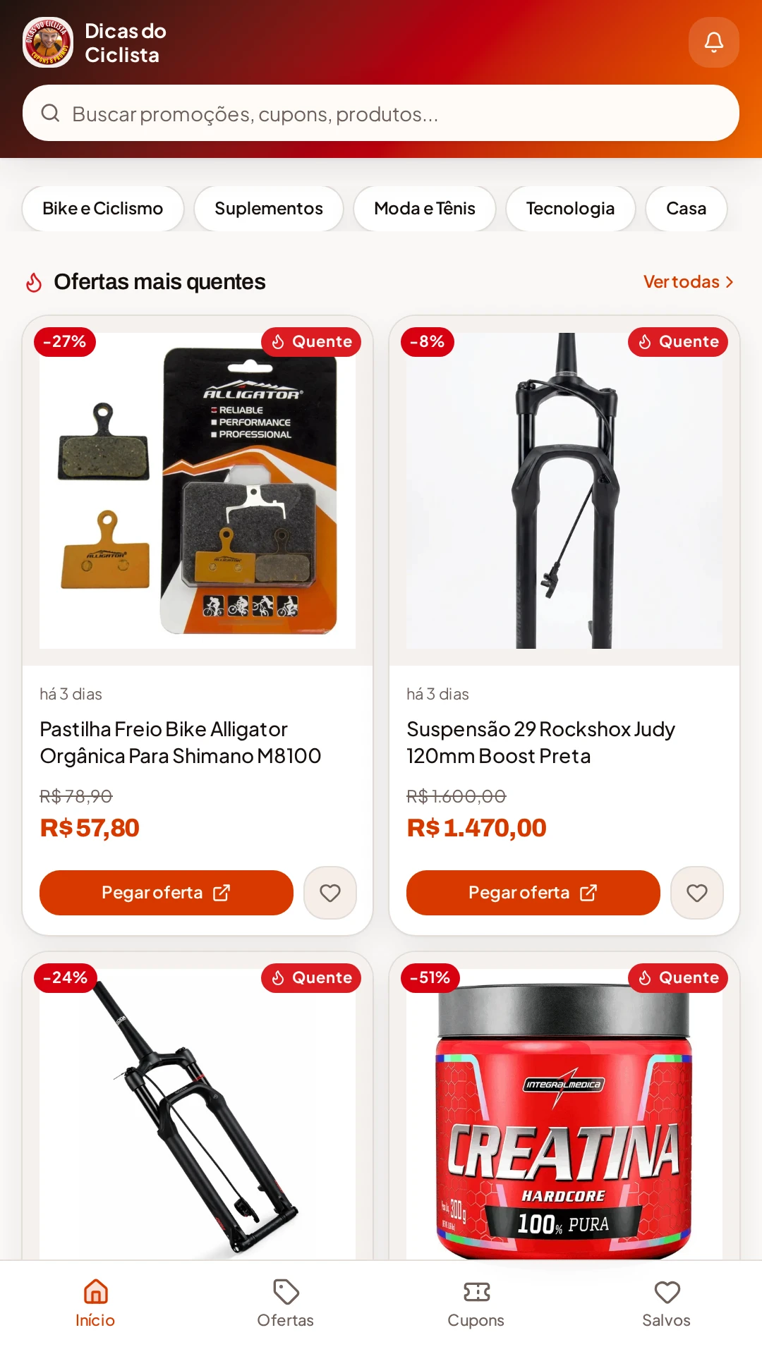 app cupom e ofertas para ciclismo gratuito