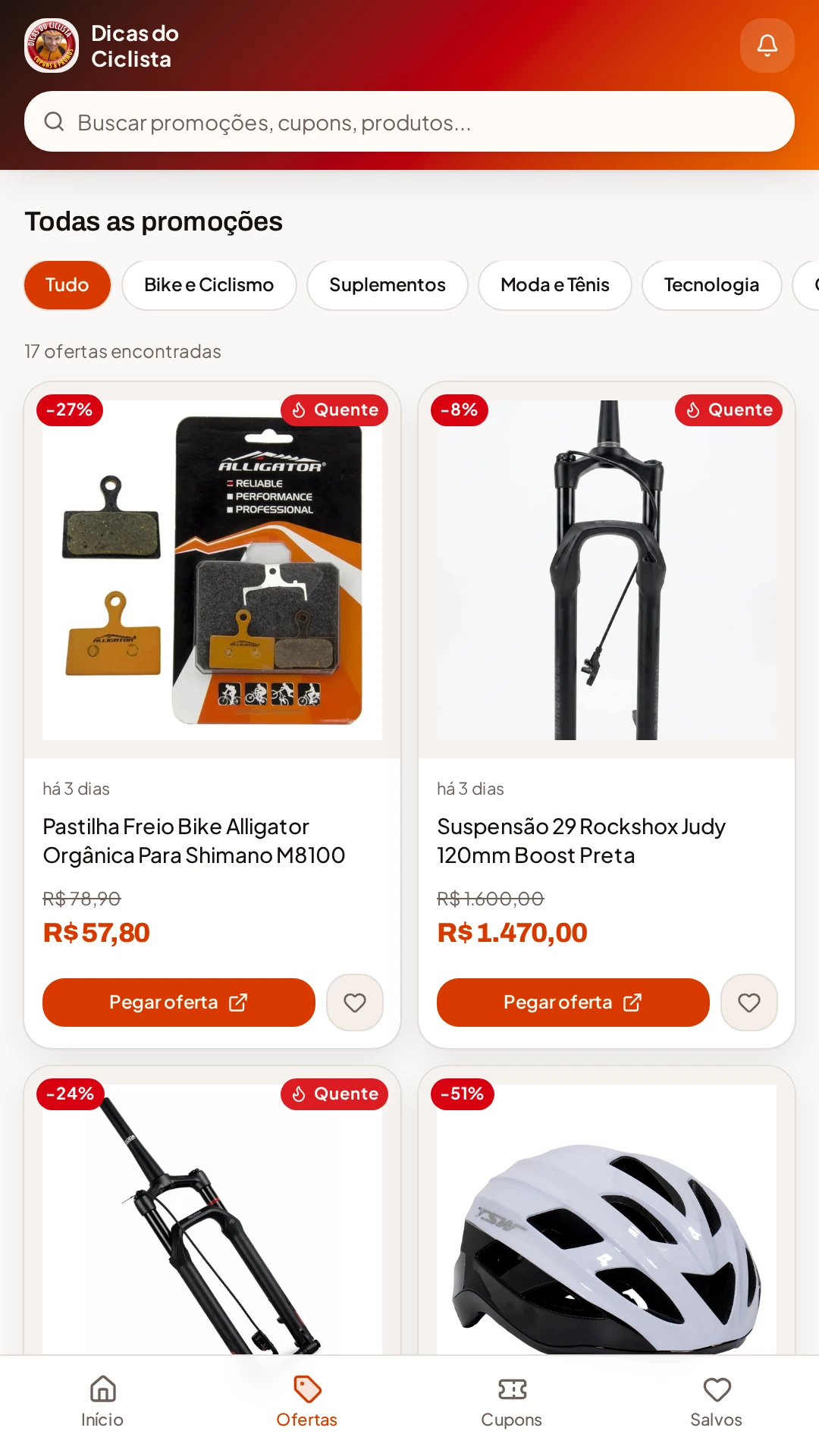 app cupom e ofertas para ciclismo gratuito