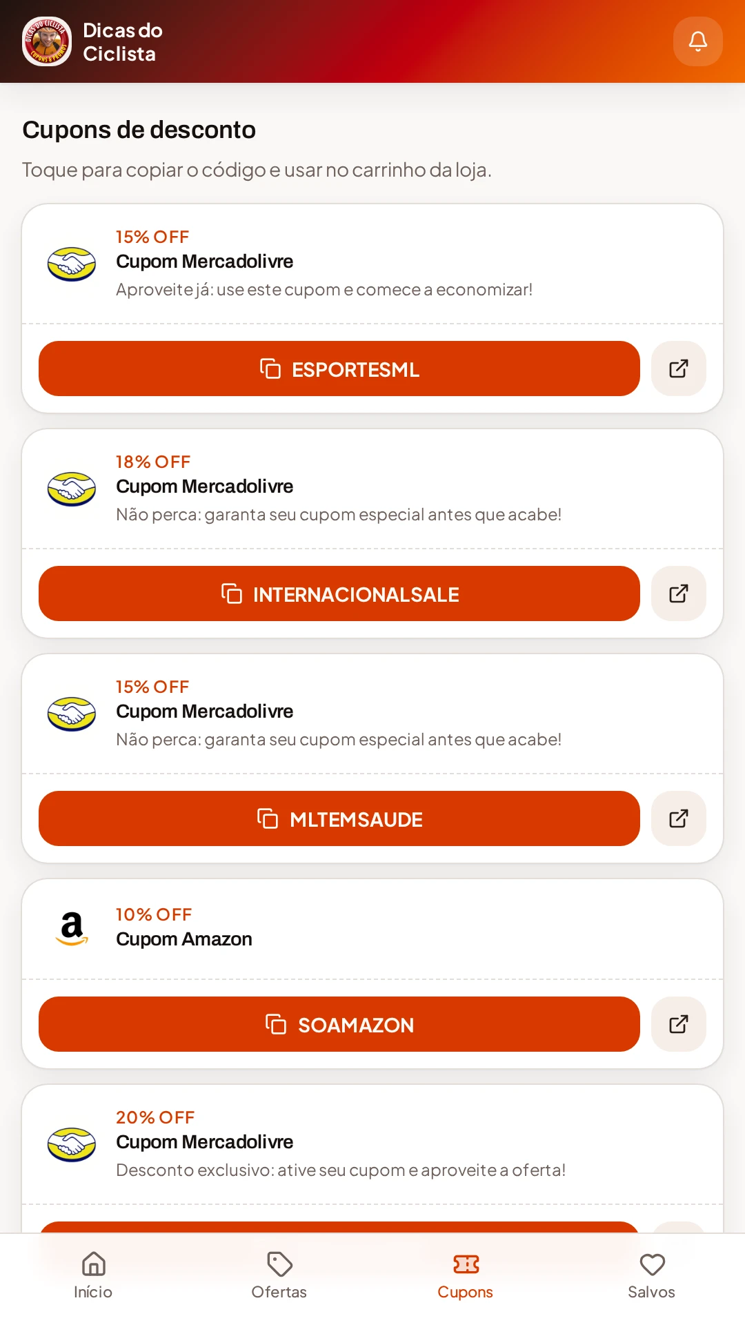 app cupom e ofertas para ciclismo gratuito