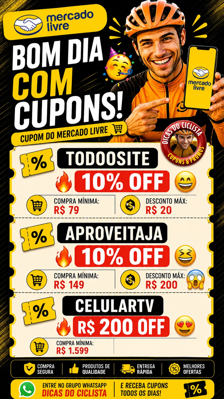 Cupom Mercado Livre Hoje: TODOOSITE / APROVEITAJA / CELULARTV