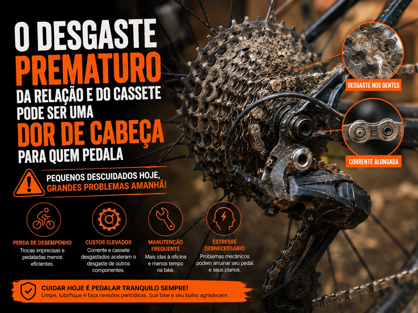 O desgaste prematuro da relação e do cassete pode ser uma dor de cabeça para quem pedala.